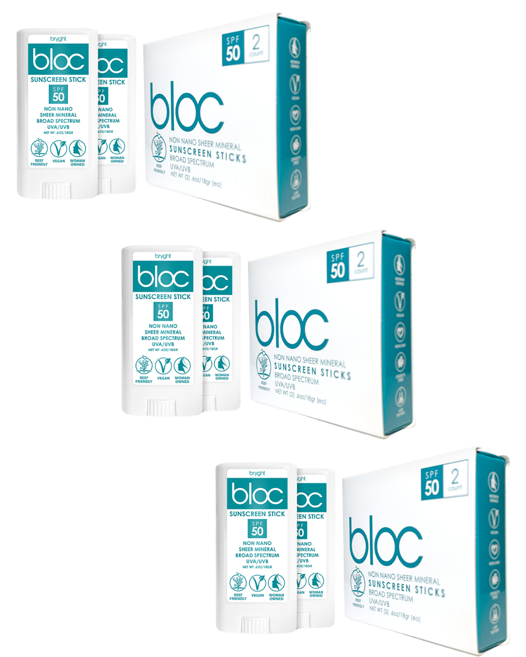 Bloc Mineral Sunscreen Sticks SPF 50 - 3 Pack Promo